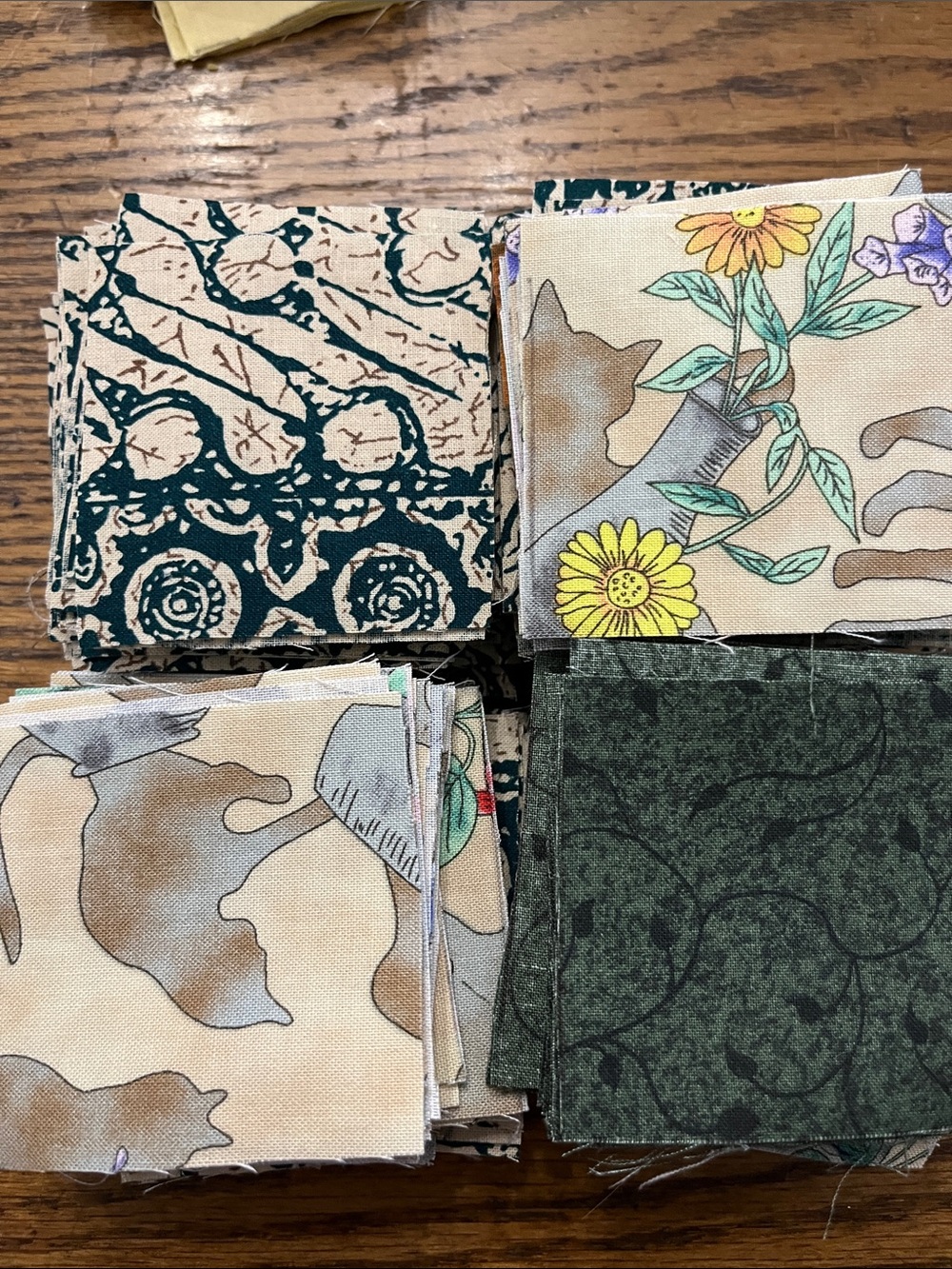 Mini cotton Assorted Fabric Quilt Squares - Floral, Camouflage & Textured Prints